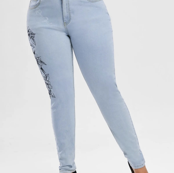 Plus Size 18 Women's Light Wash Floral Side Skinny Jeans Women's 2X New 18 - Picture 5 of 15